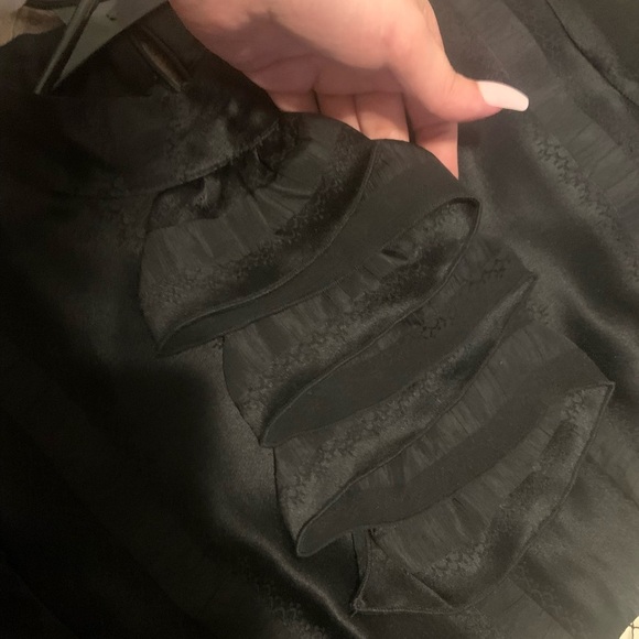 Anna sui quilted brocade Victorian floral black holiday silk ruffle dress formal - Picture 5 of 10